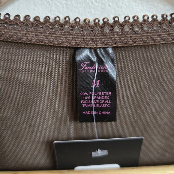 NWT Frederick's of Hollywood Lola Brown Mesh Long-Sleeve Lace-Up Bodysuit Size M - Picture 8 of 12